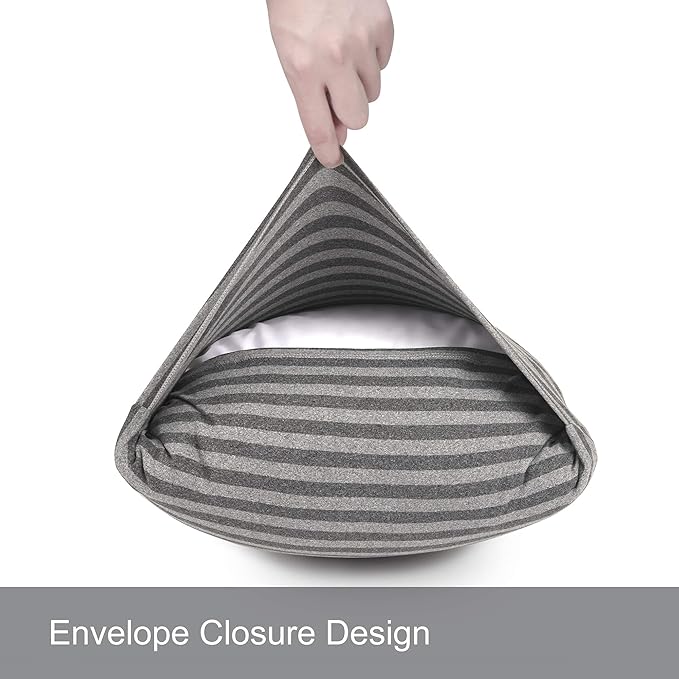 2-Pack Stretch Pillow Cases - Jersey Knit & Ultra Soft Envelope Closure Pillowcases T-Shirt Like Microfiber Blend - Suitable for Queen or Standard Size Set of 2, Gray/Black
