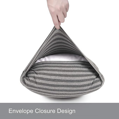 2-Pack Stretch Pillow Cases - Jersey Knit & Ultra Soft Envelope Closure Pillowcases T-Shirt Like Microfiber Blend - Suitable for Queen or Standard Size Set of 2, Gray/Black