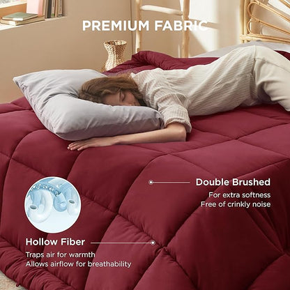 Bedsure Comforter Duvet Insert - Quilted Comforters Oversize Queen Size, All Season Duvet, GentleSoft Down Alternative Bedding Blanket, with 8 Tabs, Gifts for Women/Men, Red, Oversize Queen 98x98