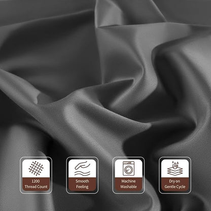 100% Egyptian Cotton Sheets 1200 Thread Count California King Size Bedding Sets 4 Pcs, Fitted Sheet Up to 16" Deep Breathable All Seasons (California King, Dark Gray)