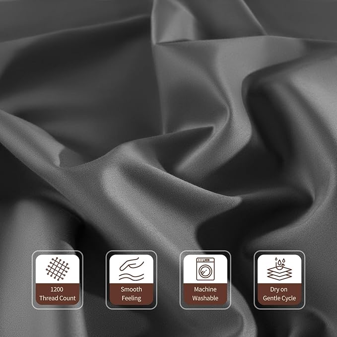 100% Egyptian Cotton Sheets 1200 Thread Count Full Size Bedding Sets 4 Pcs, Fitted Sheet Up to 16" Deep Breathable All Seasons (Full, Dark Gray)