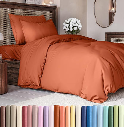 Duvet Cover Twin/Twin XL Size Set - Extra Soft Twin/Twin XL Duvet Cover 68" x 90" with 1 Pillow Sham - Hotel Luxury, Easy Care, Fade Free w/ Zipper Closures & Ties - Comfy & Breathable (Terracotta)