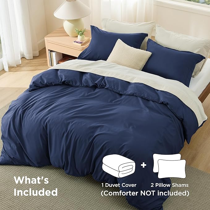 Bedsure Duvet Cover California King Size - Soft Double Brushed Bedding Set for Kids & Adults, Zipper Closure, 3 Pieces, Includes 1 Duvet Cover (104"x98") & 2 Pillow Shams, NO Comforter, Navy Blue
