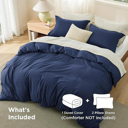 Bedsure Duvet Cover California King Size - Soft Double Brushed Bedding Set for Kids & Adults, Zipper Closure, 3 Pieces, Includes 1 Duvet Cover (104"x98") & 2 Pillow Shams, NO Comforter, Navy Blue
