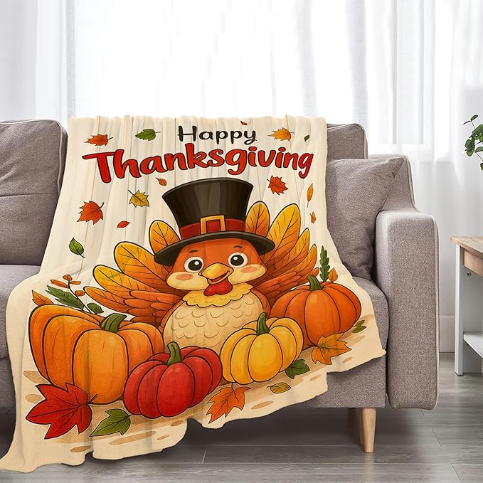 Thanksgiving Turkey Blanket Super Soft Warm Fluffy Fleece Flannel Throw Blanket Cozy Fuzzy Plush Stuff Bedding Blankets Gifts for Women Kids Boys Girls Adults 50"X40"