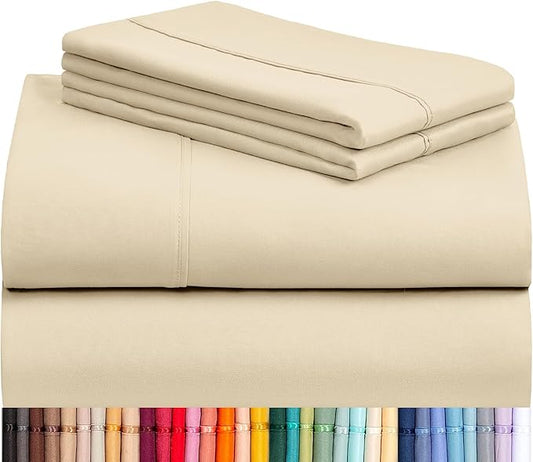 LuxClub Twin XL Sheets - Soft Kids Twin Bed Sheets for Boys and Girls, 3 PC Deep Pockets 18" Eco Friendly Wrinkle Free Kids Fitted Sheets Machine Washable Hotel Bedding Silky Soft- Cream Twin XL