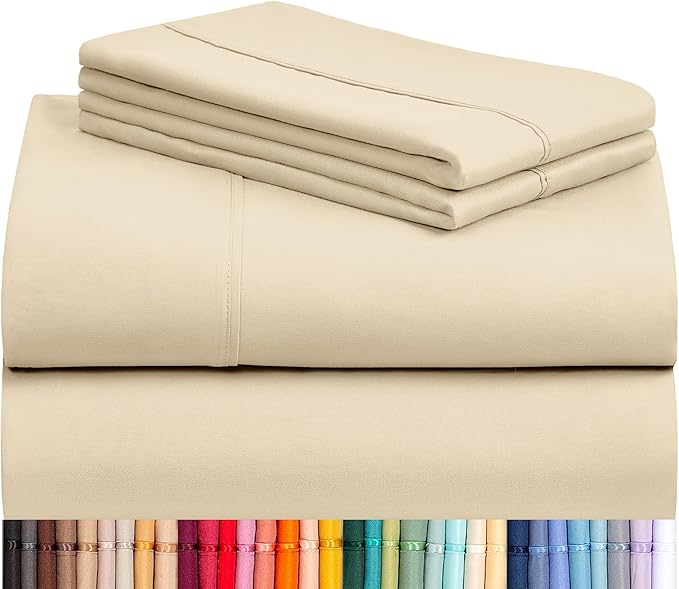 LuxClub Twin Sheets - Soft Kids Bed Sheets, 3 PC Deep Pockets 18" Eco Friendly Wrinkle Free Fitted Sheets Machine Washable Hotel Bedding Silky Soft Cream