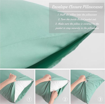NTBAY Standard Pillow Cases Set of 2, 2 Pack Brushed Microfiber 20x26 Pillow Cases, Soft, Wrinkle, Fade, Stain Resistant Mint Green Pillow Cases with Envelope Closure, 20x26 Inches, Mint Green