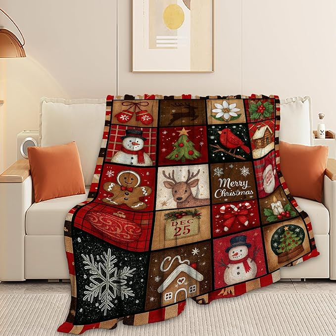 Christmas Blanket Super Soft Warm Fluffy Fleece Flannel Snowman Santa Claus Throw Blanket Cozy Fuzzy Plush Stuff Bedding Blankets Gifts for Women Kids Boys Girls Adults 60"X50"