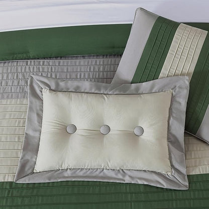 Chezmoi Collection Loft 8-Piece Queen Comforter Set, Forest Green/Gray/Cream Luxury Striped Bedding for All Season