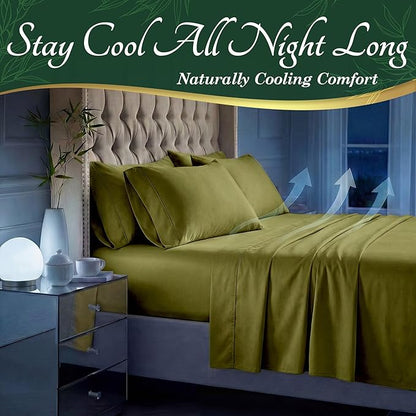 DECOLURE 100% Viscose Derived from Bamboo Sheets Queen Size - Luxury 6 Pc Naturally Cooling Sheets, Ultra Soft Bed Set - Deep 17" Pockets, Durable Double Stitching, Oeko Tex Standard (Light Olive)