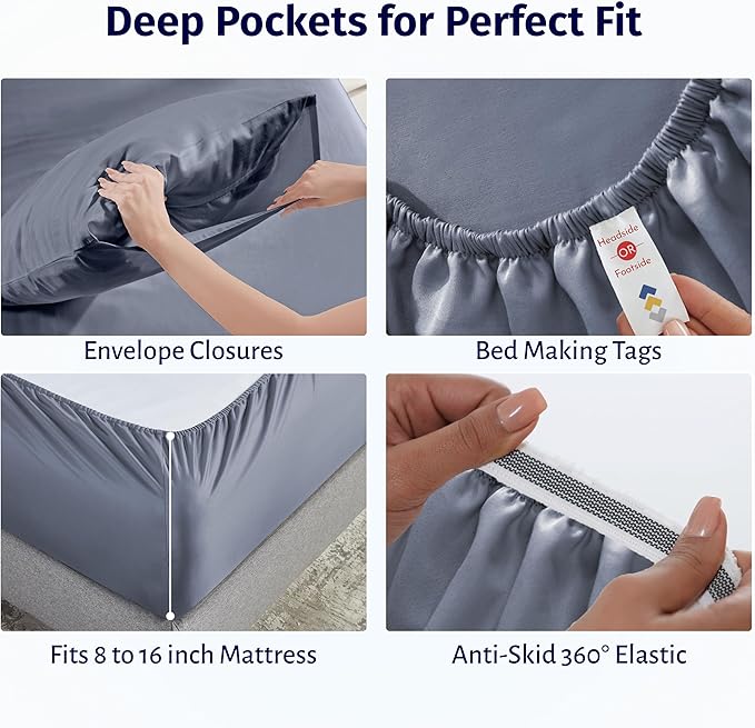 California Design Den Certified 100% Egyptian Cotton California King Sheets Set - Lightweight Percale Cal King Sheet Set with Deep Pockets, Crisp & Durable Luxury Bedding - Mineral Blue (Grey Tone)