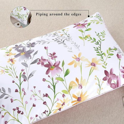 WINLIFE 100% Cotton Pillowcases Garden Floral Printed Pillow Cases Set of 2 Pillow Cover (King Size 20'' x 36'', Lilac)
