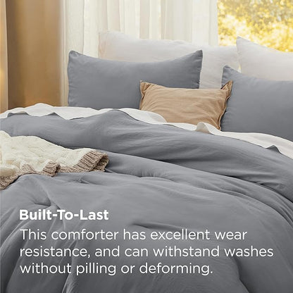 Bedsure Super King Plus Comforter Set, Grey Soft Prewashed Bedding for All Seasons, 3 Pieces GentleSoft™ Bed Set, 1 Lightweight Comforter (128"x120") and 2 Pillowcases (20"x36")
