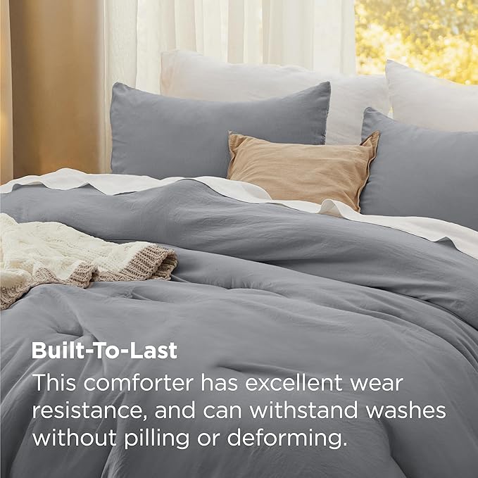 Bedsure Super King Comforter Set, Grey Soft Prewashed Bedding for All Seasons, 3 Pieces GentleSoft™ Bed Set, 1 Lightweight Comforter (120"x120") and 2 Pillowcases (20"x36")