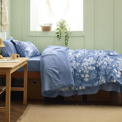 Bedsure Blue Twin XL Comforter Set - 5 Pieces Floral Bedding Sets Twin XL Bed in a Bag with Reversible Botanical Flowers Comforter, Sheets, Pillowcase & Sham
