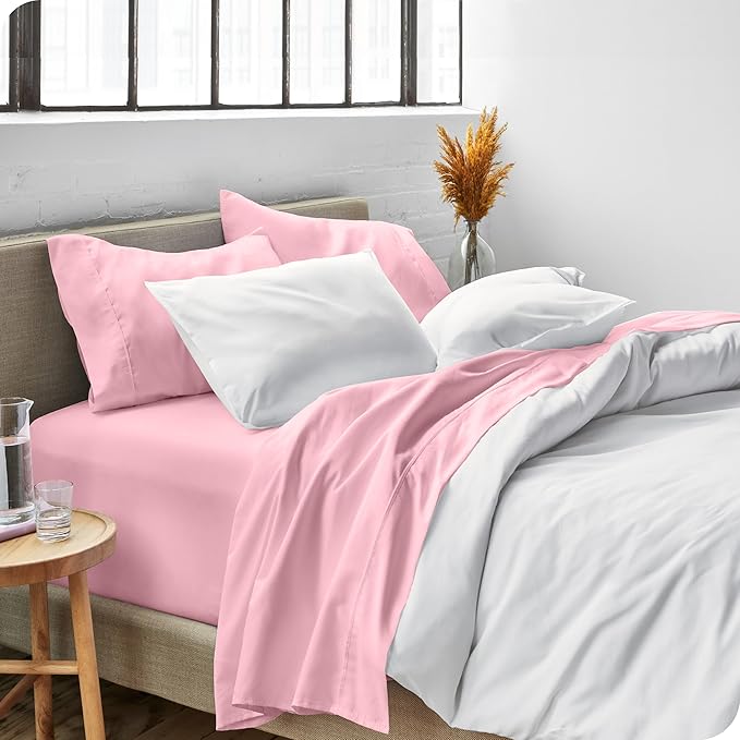 Bare Home Split Head Flex King Sheet Set - 1800 Ultra-Soft Microfiber Bed Sheets - Double Brushed - Deep Pockets - Easy Fit - 4 Piece Set - Bedding Sheets & Pillowcases (Light Pink)