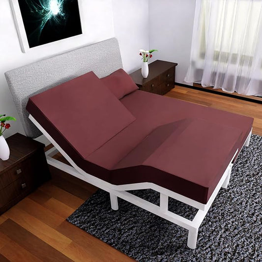 Split Queen Sheets - 5 Pcs Set for Adjustable Bed - Soft, Wrinkle-Resistant (Burgundy)