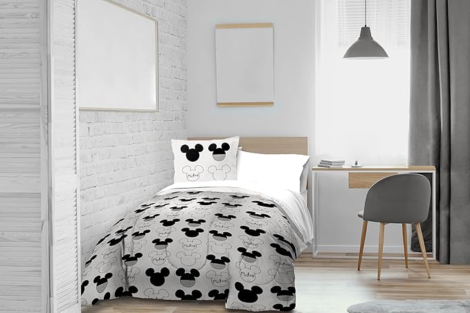 Jay Franco Kids Duvet Cover Set with Sham & Pillowcase – Ultra-Soft Bedding for Room Decor, Cover ONLY Comforter NOT Included, White - Mickey Mouse, 3 Piece Queen