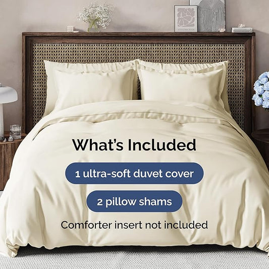 Duvet Cover Cal King Size Set - Extra Soft Cal King Duvet Cover 104" x 98" with 2 Pillow Shams - Hotel Luxury, Easy Care & Fade Free w/ Zipper Closures & Ties - Comfy, Cozy & Breathable (Off White)