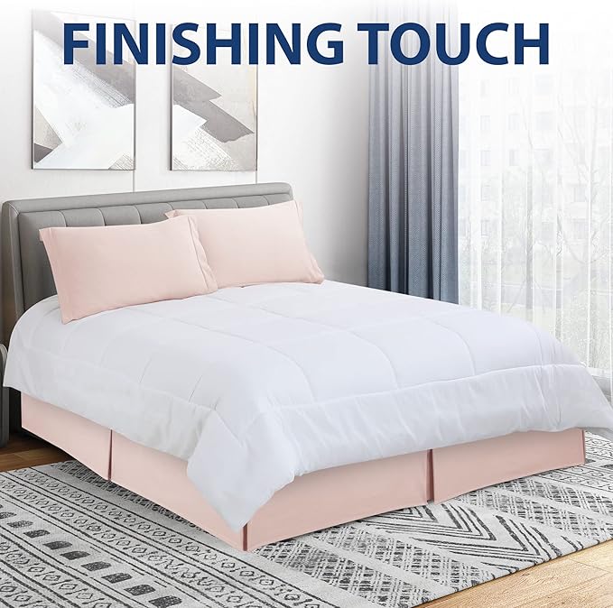 Cathay Home Double Brushed Microfiber Pleated Easy Fit Bed Skirt, Ultra Soft, Fade and Wrinkle Resistant - Blush, Full