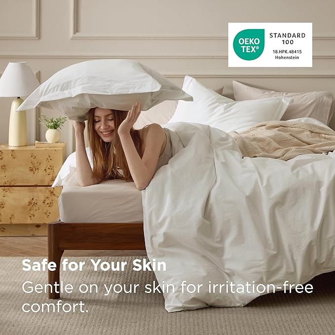 Bedsure 100% Washed Cotton Duvet Cover Full Size - Ivory Minimalist Bedding Set Linen Like - PureWoven Plain Simple & Soft Comforter Cover for All Seasons, 3 Pieces (Ivory, Full, 80"x90")