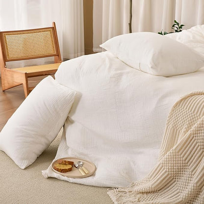 Off White Twin Duvet Cover, 100% Sandwashed Cotton Soft Twin Size Duvet Cover Set 3 Pieces with Zipper Clousre & Corner Buttons (Off White, Twin 69 x 90)