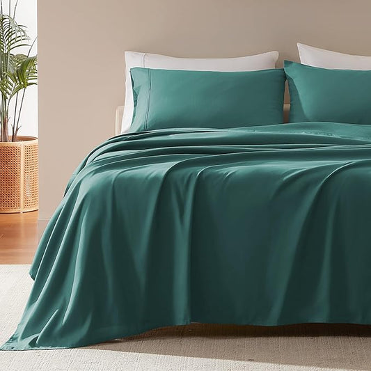 SLEEP ZONE Nanotex Super Soft Cooling Full Size Bed Sheets Set 4 Piece - Easy Care Fitted Flat Sheet & Pillowcase Sets - Wrinkle Free, Fade Resistant, Deep Pocket 16" (Teal, Full)