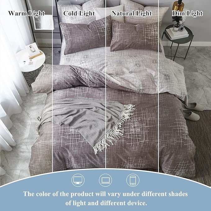 VM VOUGEMARKET King Duvet Cover Gray brown,Reversible Abstract Duvet Cover Set with Zipper,100% Cotton-Hotel Quality Modern Men/Women bedding Set-King,Artwork