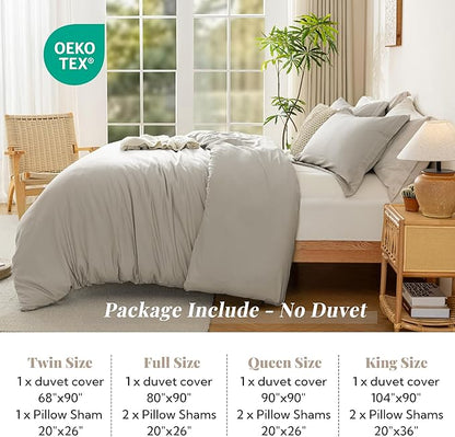 MILDLY Super Soft Duvet Cover 2pcs - 100% Washed Microfiber Linen Grey Comforter Cover Set with Zipper Closure & Corner Ties (No Comforter)