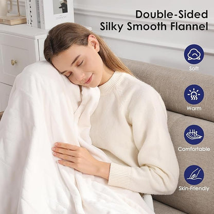 Heated Blanket Full Electric Blanket 72X84in - Fast Heating Blanket for Adults Ultra Soft Flannel Blankets with 5 Heat Levels & 10 Hrs Timer, Machine Washable, Bed Warm Blanket for Winter, White