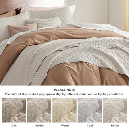 Bedsure Quilts Twin Size - Lightweight Bedspreads Twin Size with Basket Weave Pattern, Soft Quilt Bedding Set, Beige Comforter Set Coverlet for All Seasons with 1 Pillow Sham (68" x 86") | Skin-Friendly Soft, All-Season Comfort, Breathable, Lightweight...