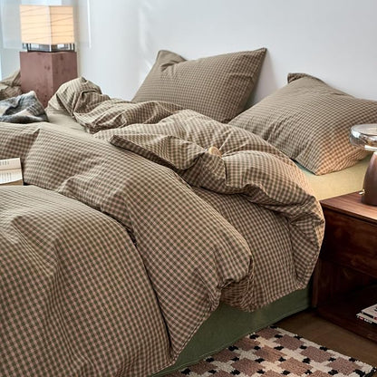 Gingham Duvet Cover King Size Sage Green Washed Cotton King Size Comforter Cover Plaid Checkered Country Zipper Duvet Cover Set with Corner Ties Boho Soft Bedding Set for Boys Duvet Protector