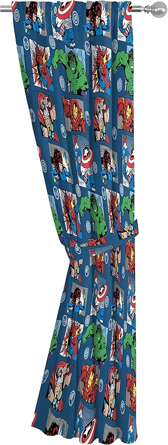 Jay Franco Marvel Avengers Fighting Team 84" Inch Drapes - Beautiful Room Décor & Easy Set Up, Bedding - Curtains Include 2 Tiebacks, 4 Piece Set (Official Marvel Product)