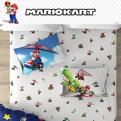 Super Mario Kart Game Kids Bedding Set, Full Size, 5-Piece Super Soft Cozy Reversible Comforter & Sheet Set (Officially Licensed Product) by Franco | Durable, Reversible, Officially Licensed