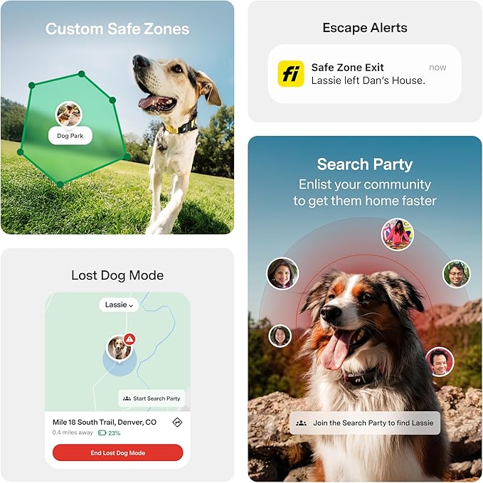 Fi Series 3+ GPS + Health Dog Collar, Gray, Large, 12-Month Membership | Smart GPS dog collar with live tracking, health & behavior, Escape Alerts, LED light. Waterproof and Apple Watch compatible.