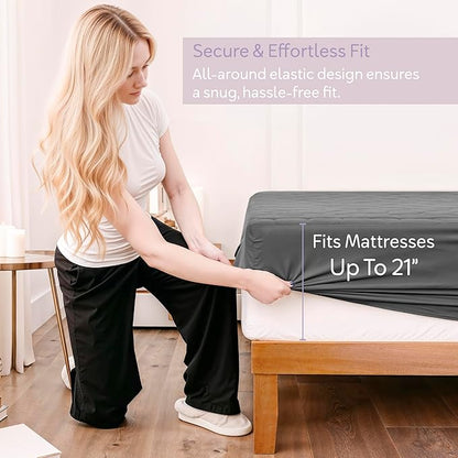 Hearth & Harbor Full Size Quilted Fitted Mattress Pad Cover, 100% Waterproof Mattress Protectors, Deep Pocket Fitted Mattress Cover 8" - 21" (54" x 75", Gray)