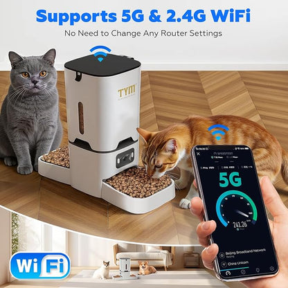 Automatic Cat Feeder with 2 Camera for 2 Cats, 7L Large Food Dispenser | Multiple Cats Household | Timed Cat Feeder | Two-way Voice | Separation Anxiety | Weight / Diet Control | 5G WiFi APP Control