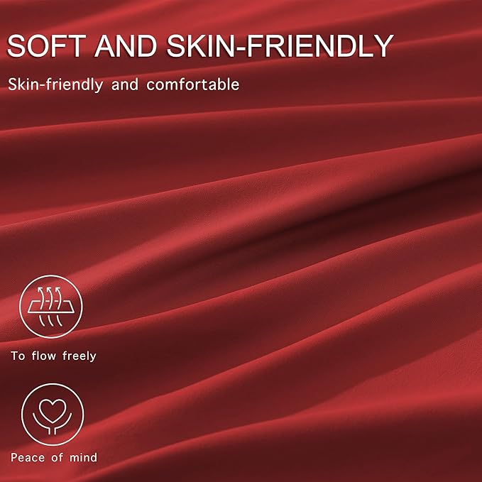 Monbix King Size Comforter Set - 7 Pieces Bed in a Bag King, Bright Red Bedding Sets with Comforter, All Seasons Comforter Bed Set with Sheets, Pillowcases & Shams