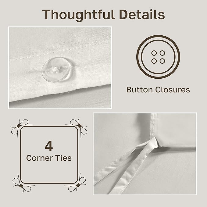 California Design Den 3 Pc King Size Duvet Cover Set -Winner Good Housekeeping Best Bedding Awards 2025, 400 Thread Count Sateen 100% Cotton Bedding Duvet Covers - Ivory (Pale Tone)