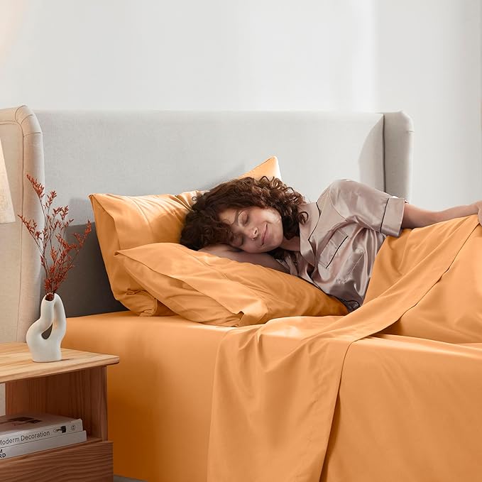 Nestl Queen Sheet Set - Luxury 1800 Ultra-Soft Microfiber Bed Sheets - Double Brushed - Deep Pockets - Easy Fit - 4 Piece Set - Bedding Sheets & Pillowcases (Queen, Light Orange)