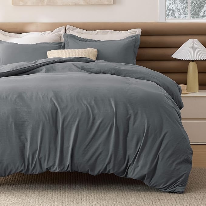 Bedsure Removable Cover with Comforter Duvet Insert Full - 4 Pieces Dark Gray Prewashed Soft Bedding Set for All Seasons Use, Includes 1 Duvet Cover, 1 Comforter, 2 Pillow Shams