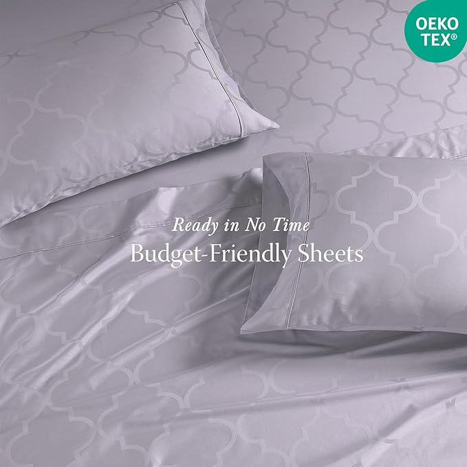 Threadmill Cotton Twin XL Sheet Set | 100% Cotton Sheets for Twin XL Size Bed | Damask Jacquard Sateen Twin XL Bed Sheets Set with 16” Deep Pocket | Soft Breathable 3-Piece Cooling Sheet Set | Lilac