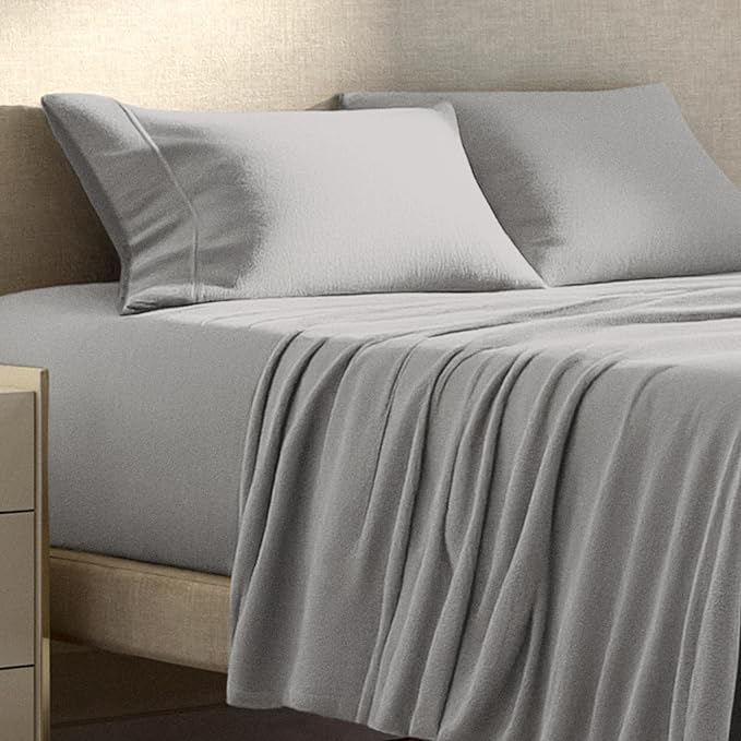 Bare Home Super Soft Fleece Sheet Set - Split Head Flex King Size - Extra Plush Polar Fleece, No-Pilling Bed Sheets - All Season Cozy Warmth (Split Head Flex King, Light Grey)