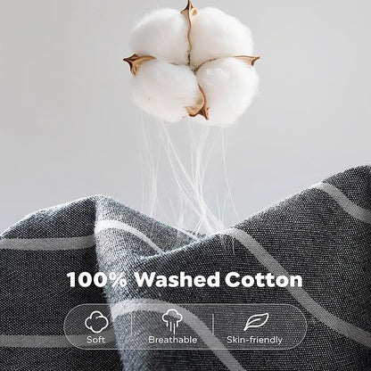 JELLYMONI Cotton Duvet Cover Full Size - Gray Pinstriped Comforter Cover with Button 100% Washed Cotton 3PCS Breathable Soft Solid Bedding Set Duvet Cover 80×90in & 2 Pillowcases (NO Comforter)