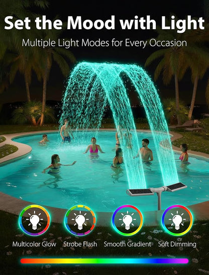 POOLHOUR 2026 Upgrade Height Solar Pool Fountain with 10-Color 4-Mode LED Lights, Auto Light-Sensing Pool Sprinkler Fountain for Above/Inground Pools, 360° Adjustable Spray for 8-16°F Cooling (Gray) | Auto Light-Sensing Pool Sprinkler Fountain with 4 L...