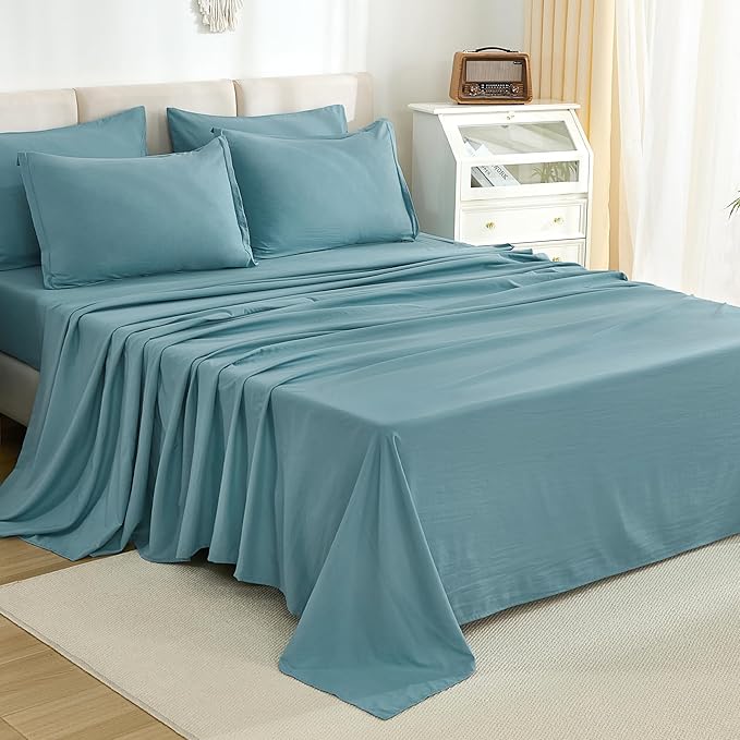 Litanika Oversized Queen Size Comforter Set Grayish Teal - 7 Pieces Bed in a Bag Oversized Beddding Sets, Solid Lightweight Bed Set with Comforter, Sheets, Pillowcases & Shams