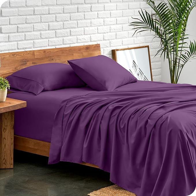 Bare Home Split King Sheet Set - 1800 Ultra-Soft Microfiber Bed Sheets - Double Brushed - Deep Pockets - Easy Fit - 5 Piece Set - Bedding Sheets & Pillowcases (Split King, Plum)