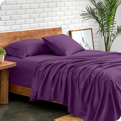 Bare Home Split King Sheet Set - 1800 Ultra-Soft Microfiber Bed Sheets - Double Brushed - Deep Pockets - Easy Fit - 5 Piece Set - Bedding Sheets & Pillowcases (Split King, Plum)