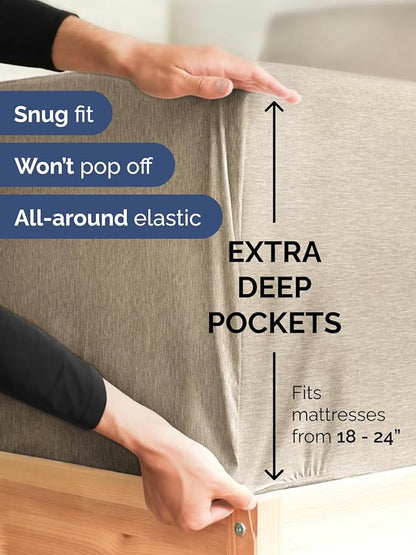 Extra Deep King Sheet Set - 6 Piece Breathable and Cooling Sheets - Hotel Luxury Bedding for Women, Men, Kids & Teens - Easy Secure Fit - Soft and Wrinkle Free - Extra Deep Pockets - Heathered Beige